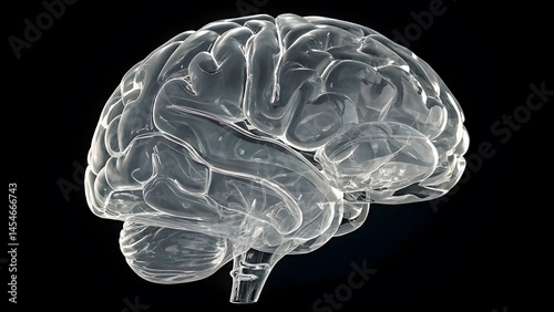 Exploring the intricate pathways of the human brain, a translucent model reveals its complexity and beauty against a stark black background.