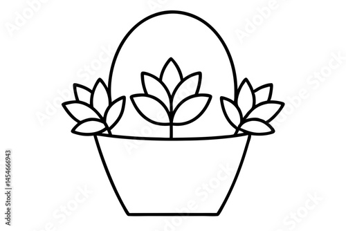 Minimal Line Art of a Flower-Filled Basket – Spring & Floral SVG Design

