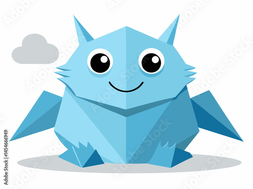 Cute Blue Origami Style Monster Character Illustration