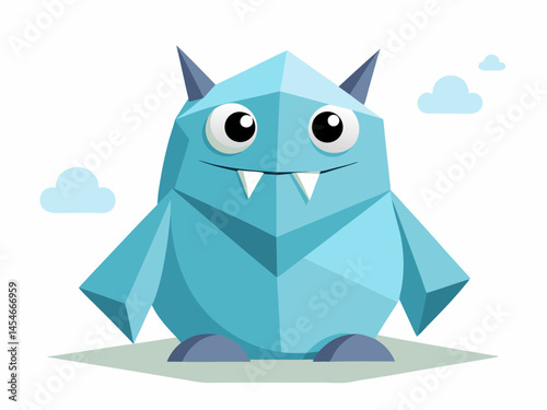 Cute Blue Polygonal Monster Cartoon Character Illustration