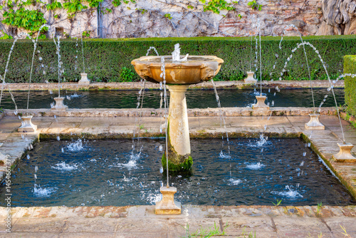 Fountain in Generalife gardens at Alhambra, Granada, Spain