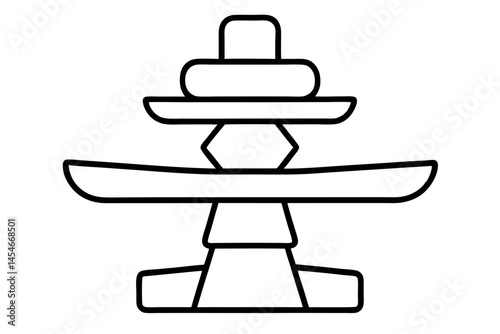 Minimalist Black Line Art of Inukshuk – Indigenous Stone Landmark SVG

