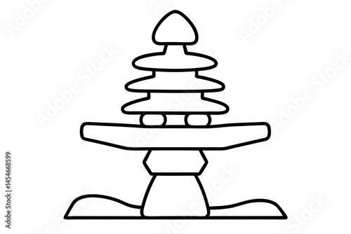 Minimalist Black Line Art of Inukshuk – Indigenous Stone Landmark SVG

