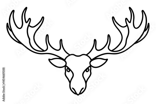 Simple Black Line Illustration of Moose Antlers – Minimal Wildlife Design

