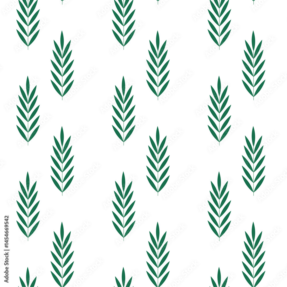 Seamless plant pattern. Green bamboo leaf on white background. Tropical print for packaging and wrapping paper. Vector illustration. Abstract ornament for gift bag. Summer background.
