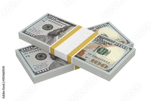 American dollar bills on white background. Isolated 3D illustration