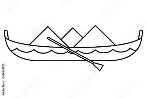 Simple Line Art of Canoe with Paddles – Minimal Outdoor and Adventure Illustration

