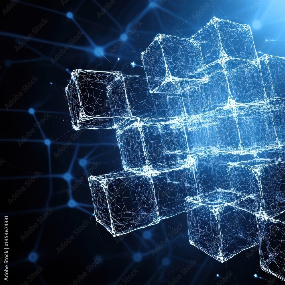 Obraz premium Abstract Network of Glowing Blue Cubes Digital Illustration