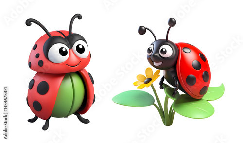3d rendering ladybug cartoon characters isolated on transparent background, PNG file add