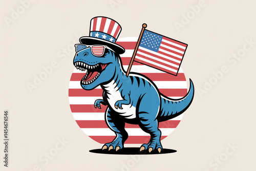 Fun Tyrannosaurus Rex with USA Sunglasses Celebrating Independence Day