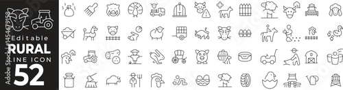 Village Life & Rural Living Icon Set: A Line Icon Collection Featuring Farming, Nature, Simple Lifestyle, Agriculture, and More