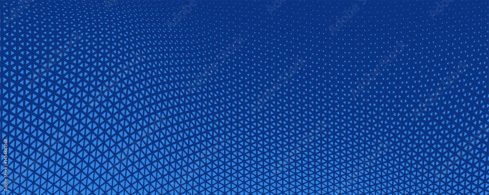 Triangle grid seamless pattern for bullet journal. Blue triangle texture. Blue dot grid for notebook paper. Vector illustration on blue background.