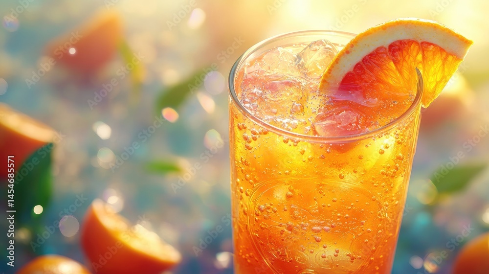 A close-up image of a refreshing orange drink filled with ice, A close-up image of a refreshing orange drink filled with ice,