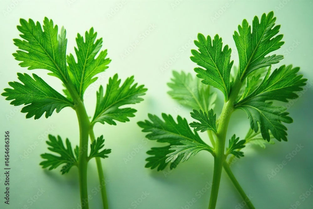 Fototapeta premium Delicate parsley sprigs forming a natural motif, stem, garden, organic