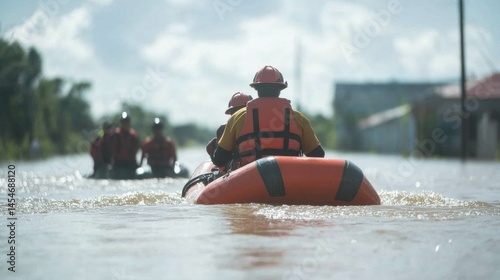 Rescue operations in flooded areas emergency response teams outdoor water rescue urban environment low angle view