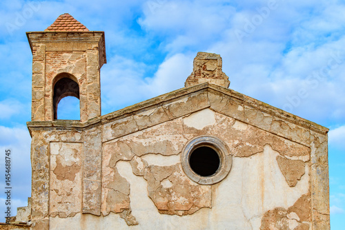 Bell tower and church of Cortijo del Fraile  at valley of Rodalquilar