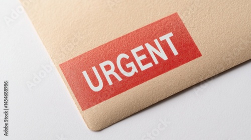Urgent action required office environment document label professional setting close-up importance awareness