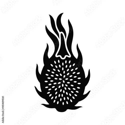 Dragon Fruit Vector Icon, Tropical Fruit Silhouette