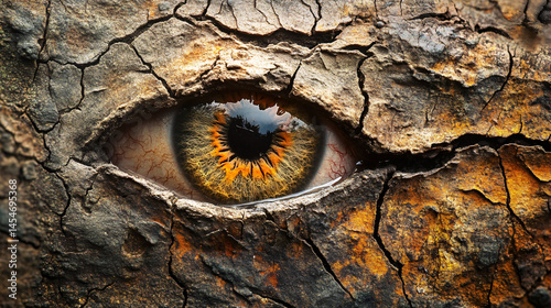 A high-detail close-up of an aged human iris with delicate cracks and textures.
