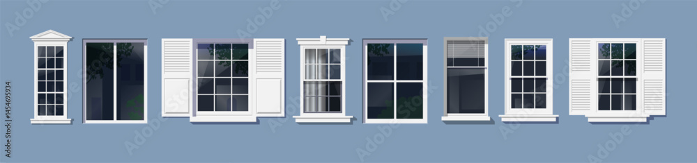 various windows frames set colletion house facade vector illustration various windows frames set colletion house facade vector illustration