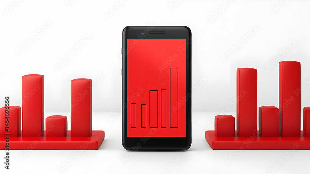 Red bar graphs on smartphone display Red bar graphs on smartphone display