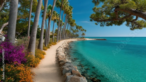 Tropical Beach Paradise with Palm Trees and Beautiful Lagoon View