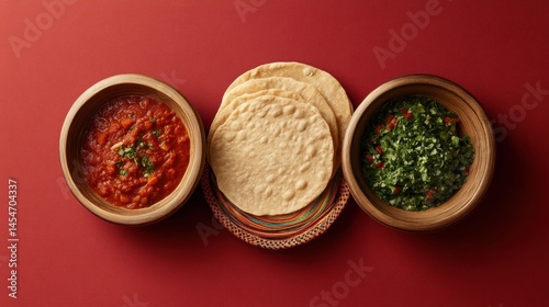 Savoring delicious homemade salsa and fresh tortillas kitchen table food photography cozy setting top view
