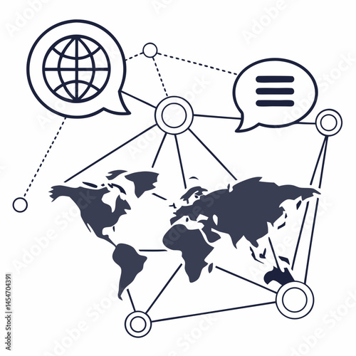 Vector Representation of Global Communication Network with Chat Bubbles and World Map and Copy Space