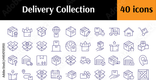 Box, Transportation, Delivery Line Icon Set. Minimalistic Linear Pictogram for Web and Graphic Design, Apps, Banners, Social Network and Cards