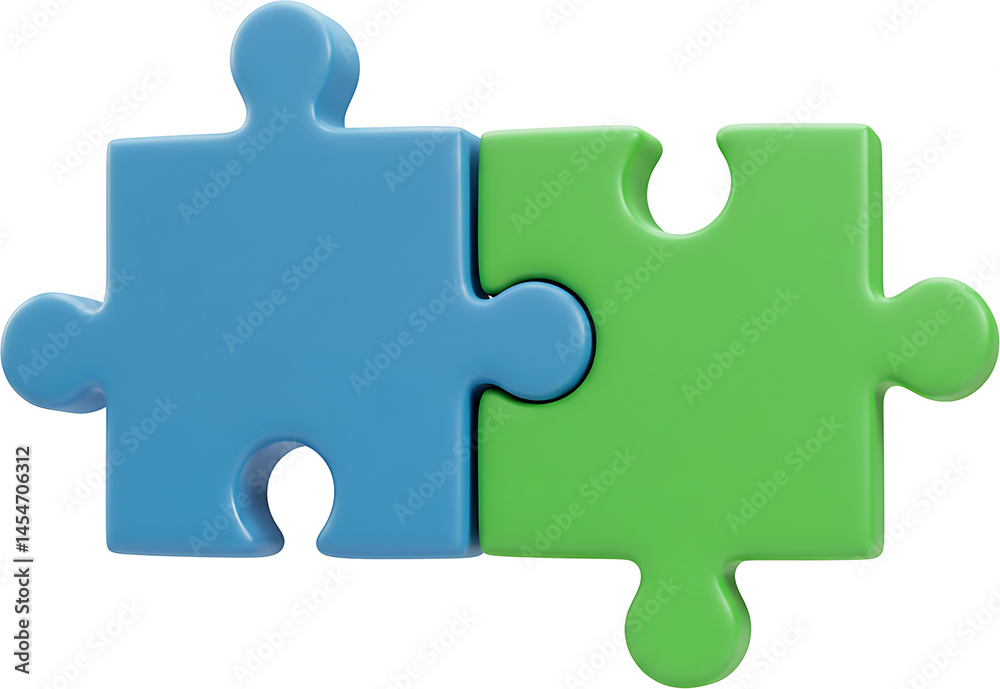 Two Interlocked 3D Puzzle Pieces in Blue & Green on Black Background, Illustrating Connection, Partnership, and Problem-Solving, Perfect for Teamwork & Collaboration Concepts Two Interlocked 3D Puzzle Pieces in Blue & Green on Black Background, Illustrating Connection, Partnership, and Problem-Solving, Perfect for Teamwork & Collaboration Concepts