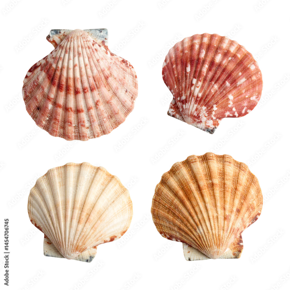 Four seashells isolated on a transparent background; PNG Four seashells isolated on a transparent background; PNG