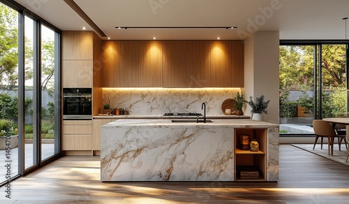 Modern kitchen design with an open layout and light tones. photo