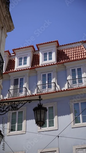 Charming European Street Scene Old Buildings Balconies and Ornate Street Lamp