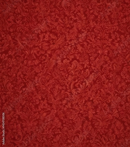 Intricate red damask floral wallpaper, rich texture, pattern, red, shadow