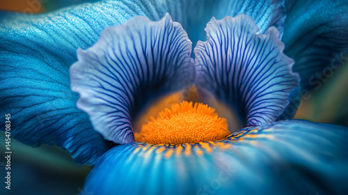 A macro photograph of a striking turquoise iris showcasing its vivid coloration and organic symmetry.