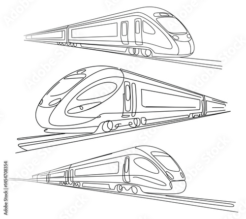  High-Speed Train Line Art, Modern Bullet Train Sketch Illustration.