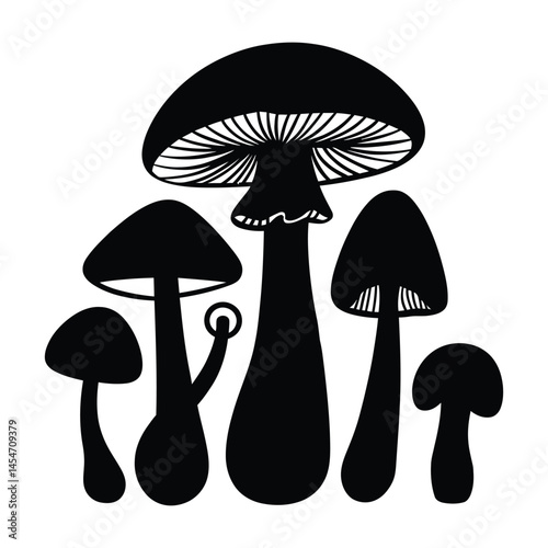 Stylized black and white mushroom illustration