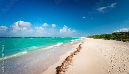 empty sandy beach along the emerald coast costa esmeralda el cuyo yucatan mexico