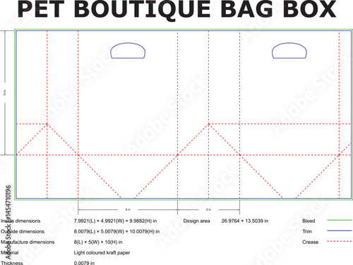 Pet Boutique Bag Box Template Blueprint For Light Colored Kraft Paper Manufacturing