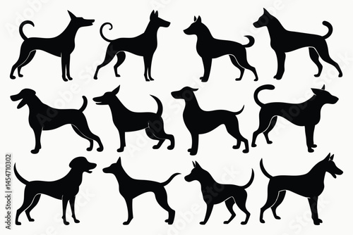dogs set silhouette on white background, isolated, vector