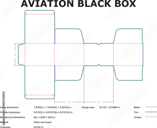 Aviation Black Box Packaging Template Layout With Dimensions And Crease Lines Technical Illustration