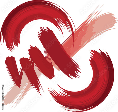 Red Paint Brush Strokes and Shapes Collection on White Background

