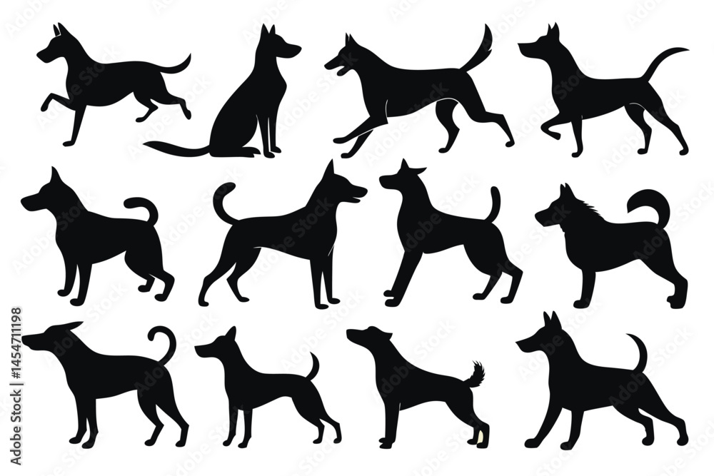 dogs set silhouette on white background, isolated, vector dogs set silhouette on white background, isolated, vector
