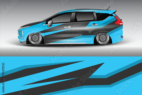 Stylish modified car with blue and black design