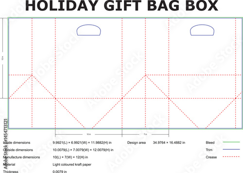 Holiday Gift Bag Box Packaging Template With Dimensions Guide