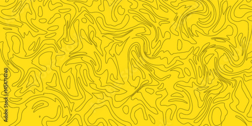 Monochrome reaction diffusion seamless pattern. Abstract background. Organic line art endless wallpaper. Black and yellow colors. Turing generative design. vector illustration