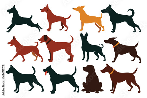 Vector, Isolated Black Silhouette of a Dog – Pet Animal Icon Collection