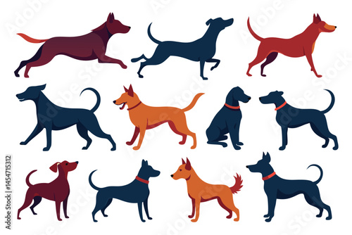 Vector, Isolated Black Silhouette of a Dog – Pet Animal Icon Collection