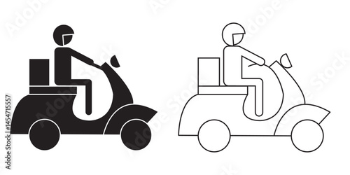 Free Shipping motorbike food delivery boy icon . icon of a delivery person on a scooter with a package .
