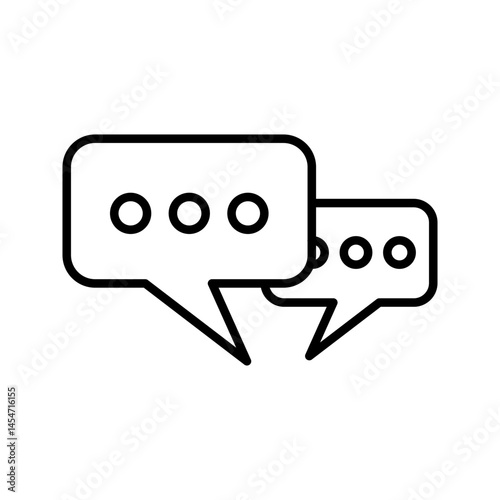 Vector line icon of speech bubbles, typically used to represent communication, conversation, messaging, or dialogue. The icon often features one or more overlapping speech bubbles with tail-like point